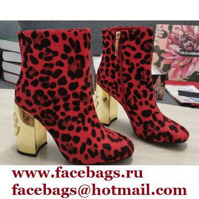 Dolce & Gabbana Heel 10.5cm Leather Ankle Boots Leopard Print Red with DG Karol Heel 2021 - Click Image to Close